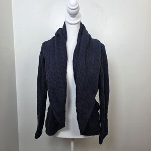 Cynthia Rowley Navy Blue 100% Merino Wool Shawl Collar Cardigan Size Large